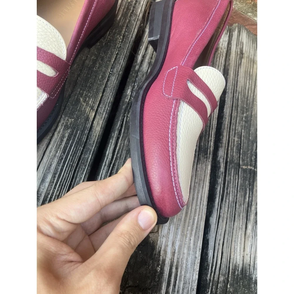 Duke + Dexter Wilde Burgundy White Penny Loafers Size 7D US Made In England $340